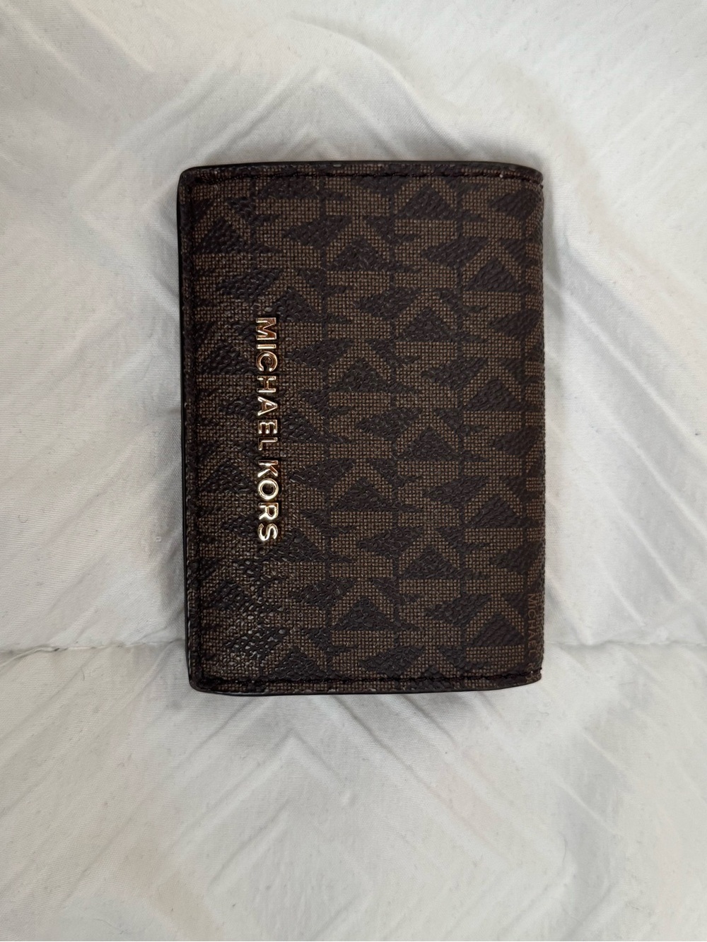 Michael Kors Women’s Brown and Light Pink Signature Card Holder Wallet